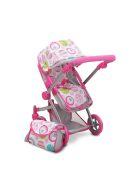 Moni Toys Pink rose játék mózes kosaras babakocsi