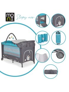   MONI Sleepy összecsukható luxus utazóágy 2 szint+pelenkázó+ játék türkiz