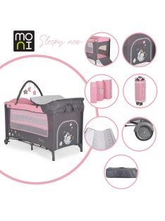   MONI Sleepy összecsukható luxus utazóágy 2 szint+pelenkázó+ játék pink