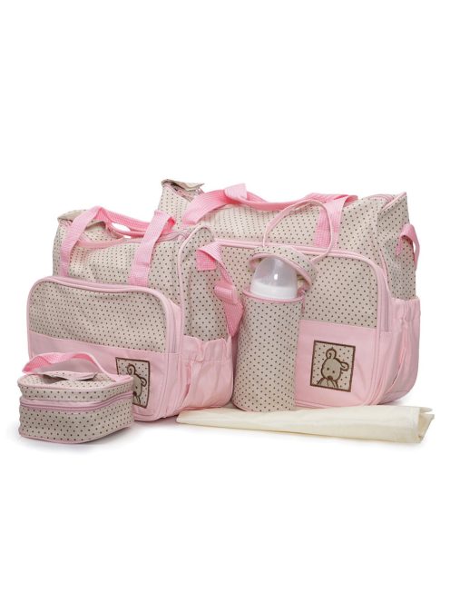 STELLA kismama táska 5dbos szett, pelenkázólappal PINK/BÉZS
