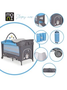   MONI Sleepy összecsukható luxus utazóágy 2 szint+pelenkázó+ játék kék