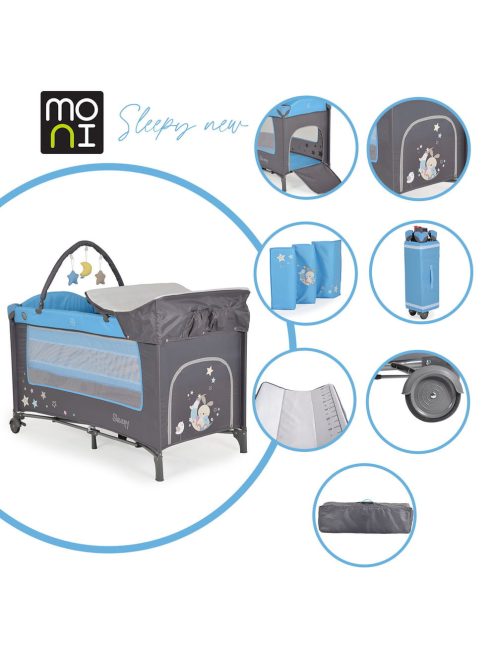 MONI Sleepy összecsukható luxus utazóágy 2 szint+pelenkázó+ játék kék