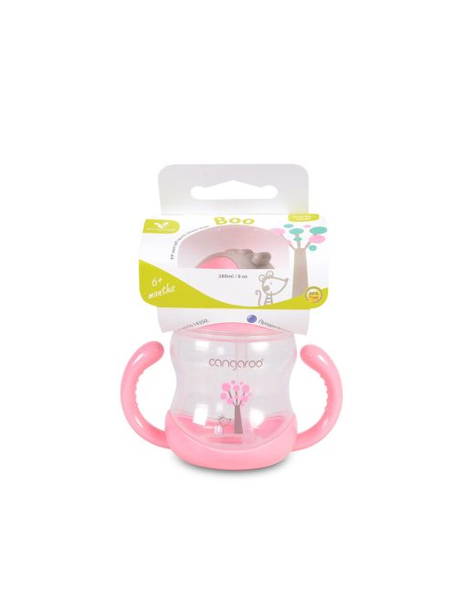 BOO itatópohár szívószállal, fogantyúval 280ml PINK