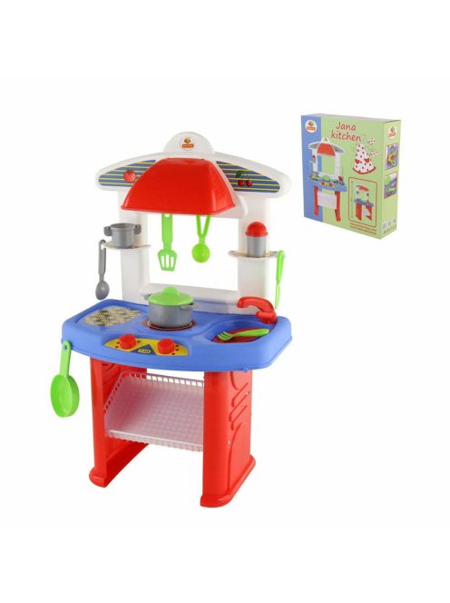 Polesie Toys  kis konyha JANA edényekkel 49cm PIROS/kék