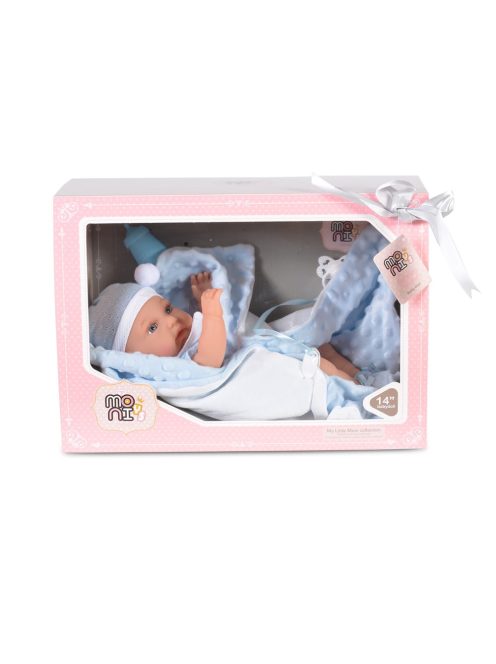 Baba 36 cm-es fiú, takaróval, cumisüveggel VKÉK