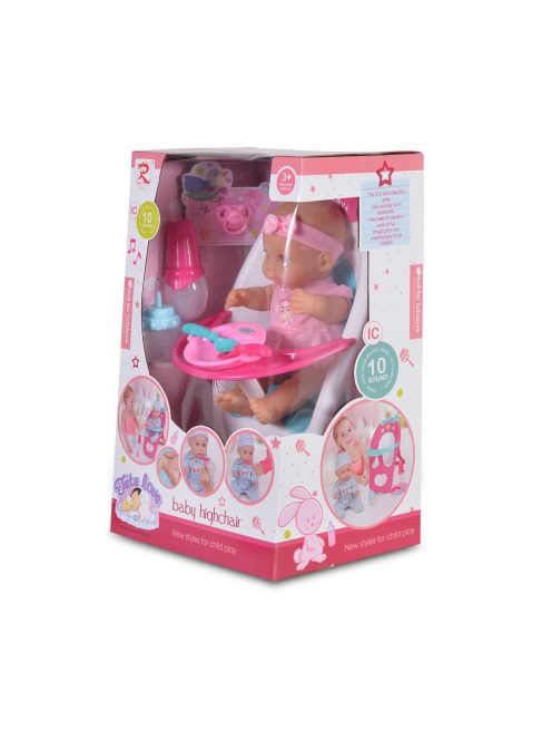 Baba 36 cm-es szett etetőszékkel, tányérral
