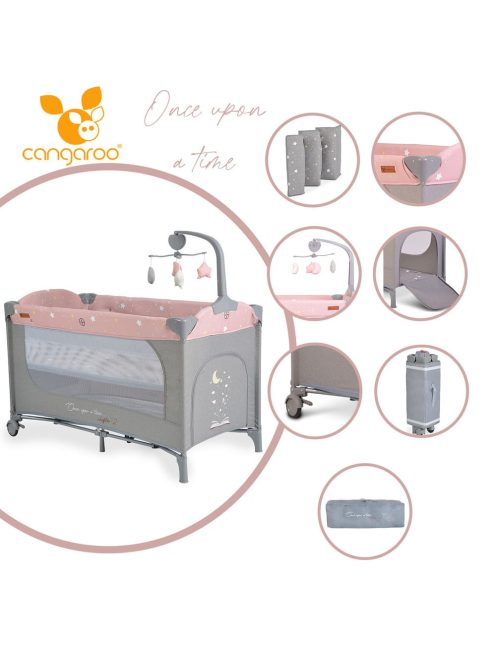 Cangaroo Once upon2 2 szint utazóágy zenélő forgó játékkal pink