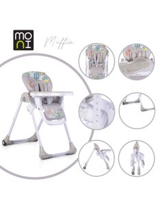   MUFFIN multifunkciós etetőszék, mintás, 2 kerékkel SZÜRKE