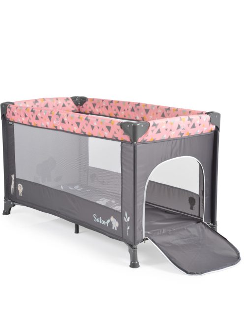 SAFARI utazóágy 1 szintes, zippes kibújóval, állatmintás PINK/rózsa