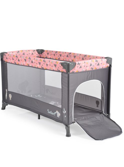 SAFARI utazóágy 1 szintes, zippes kibújóval, állatmintás PINK/rózsa