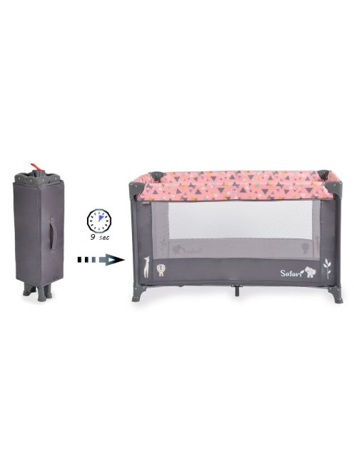 SAFARI utazóágy 1 szintes, zippes kibújóval, állatmintás PINK/rózsa