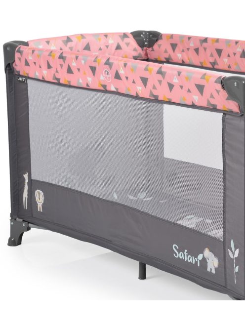 SAFARI utazóágy 1 szintes, zippes kibújóval, állatmintás PINK/rózsa