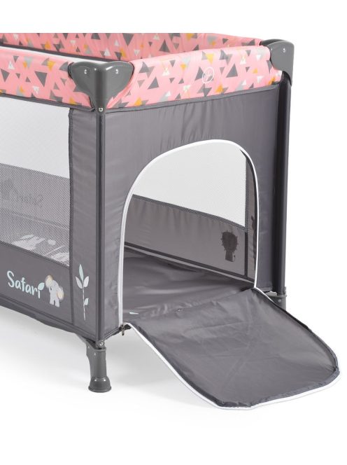 SAFARI utazóágy 1 szintes, zippes kibújóval, állatmintás PINK/rózsa