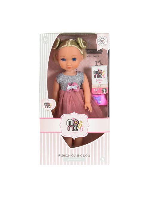 BABA  36 cmes szőke  SZÜRKE/PINK ruhával