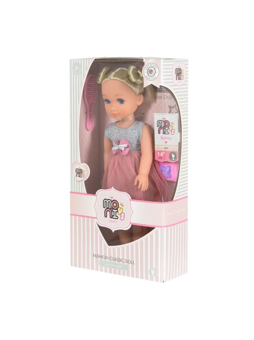 BABA  36 cmes szőke  SZÜRKE/PINK ruhával