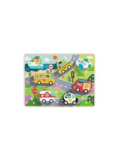   TOOKY Toy fapuzzle kirakó, forma illesztős közlekedés 8dbos