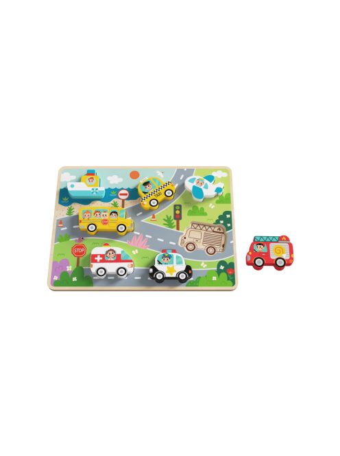 TOOKY Toy fapuzzle kirakó, forma illesztős közlekedés 8dbos