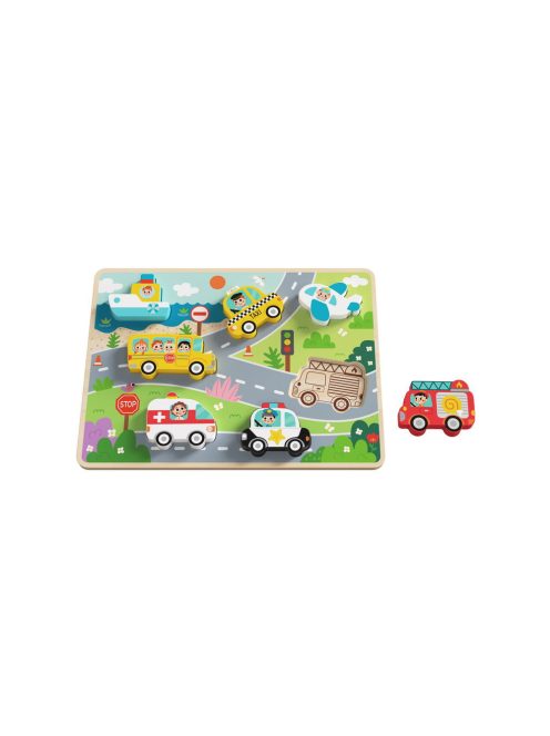 TOOKY Toy fapuzzle kirakó, forma illesztős közlekedés 8dbos