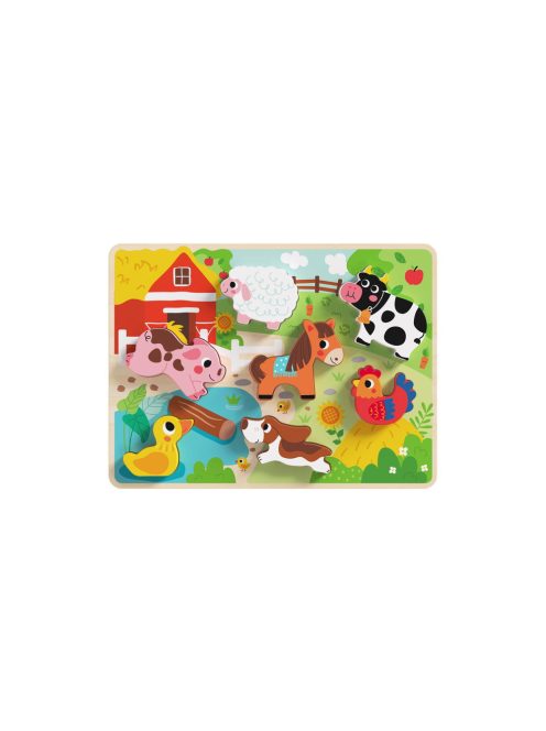TOOKY Toy fapuzzle kirakó, forma illesztős, farmos 8dbos
