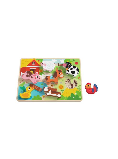 TOOKY Toy fapuzzle kirakó, forma illesztős, farmos 8dbos