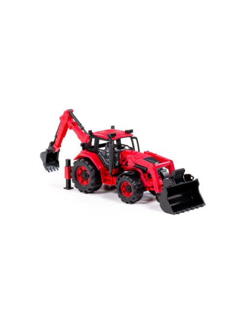 POLESIE 91857 kistraktor exkavátor+kanál 26cm PIROS