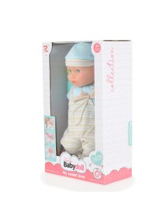   BABA 41 cm-es fiú baba, csíkos, kantáros nacis VKÉK/szürke