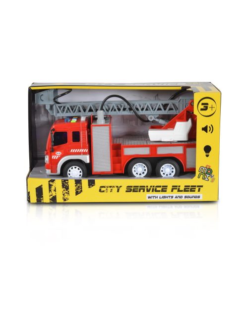 Moni Toys Kisautó tűzoltóautó létrás szerkocsi 1:16 piros
