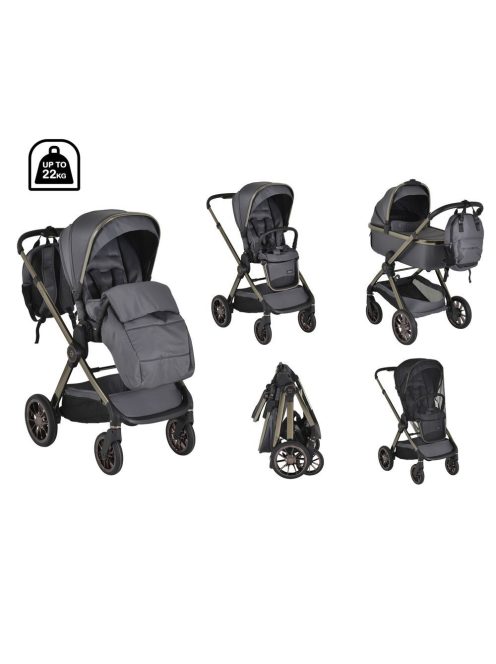 iCLICK Babakocsi 2in1 szett 22kg, aluminium váz, fordítható ülés, autom. csukható SZÜRKE