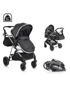 KALI babakocsi 2in1 lapra csukható, megfordítható+táska FEKETE