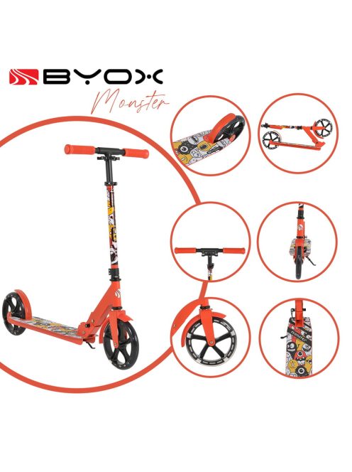 MONSTER roller 2 nagy kerekű, acélváz, 100 kg, 84-97cm-ig állítható PIROS