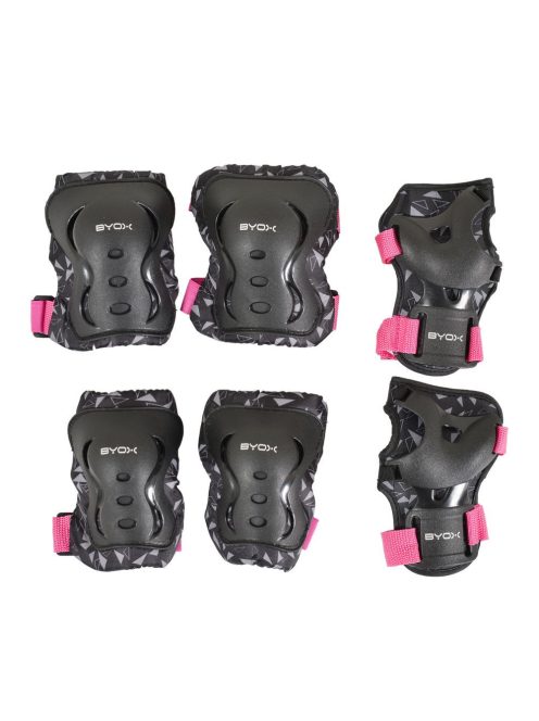 BICIKLIS védőfelszerelés DAZZLE, S méret, 25kg-ig, térd, könyök, kézvédő szett PINK