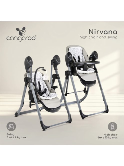 CANGAROO NIRVANA 2in1 etetőszék és hinta SZÜRKE