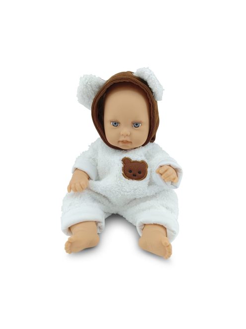 BABA 30cm újszülött maciruhában kismacival SZÜRKE