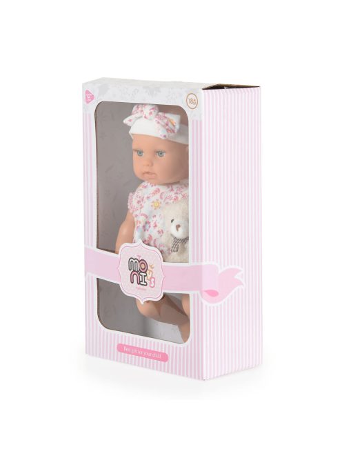 BABA 30cm  újszülött maciruhában kisnyuszival PINK