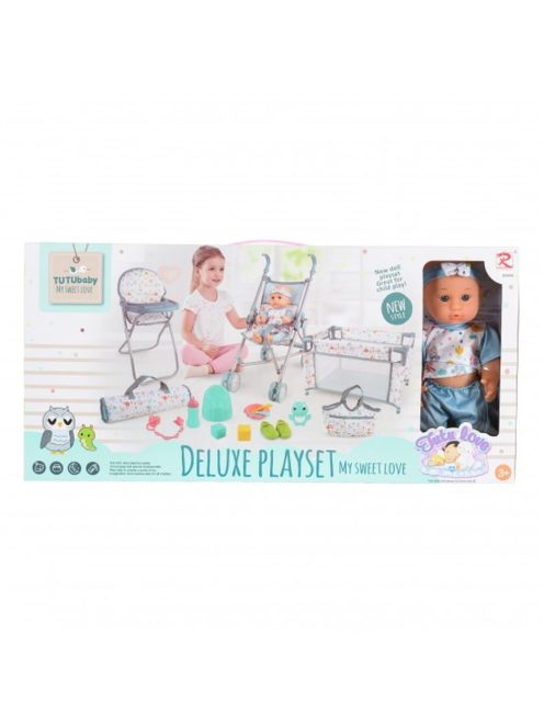 BABA játékszett 36 cmes FIÚ babával delux playset KÉK
