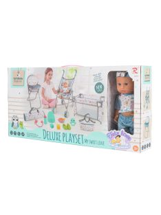 BABA játékszett 36 cmes FIÚ babával delux playset KÉK