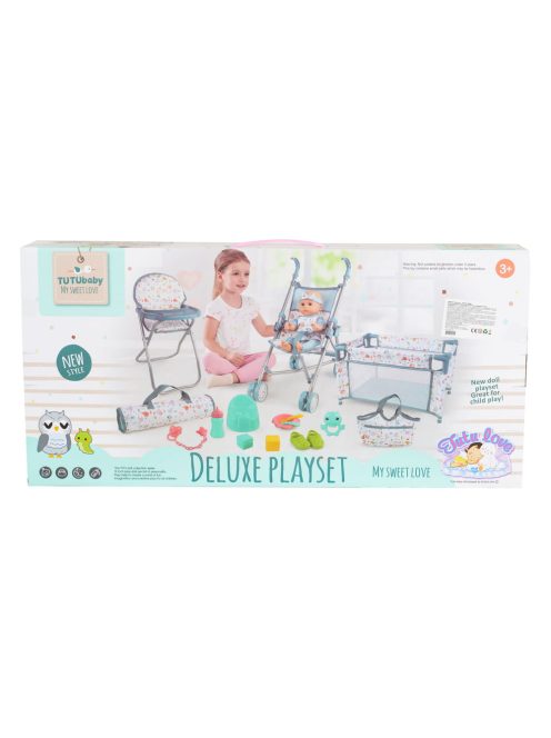 BABA játékszett 36 cmes FIÚ babával delux playset KÉK