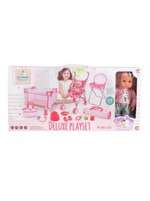 BABA játékszett 36 cmes LÁNY babával delux playset PINK