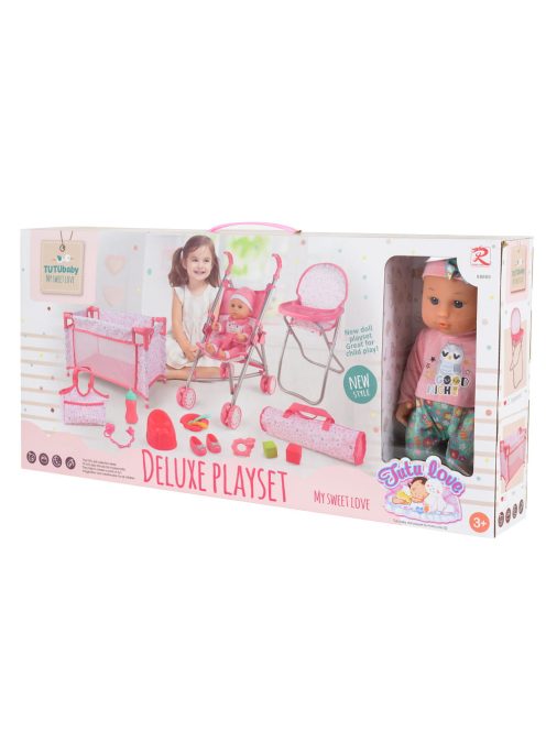 BABA játékszett 36 cmes LÁNY babával delux playset PINK