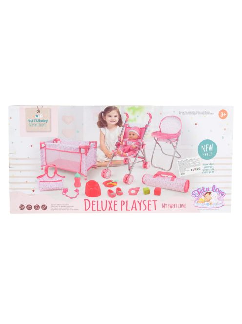 BABA játékszett 36 cmes LÁNY babával delux playset PINK