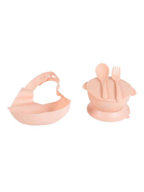 SURPRISE etetőszék szilikon tányérral, evőeszközzel, előkével PINK