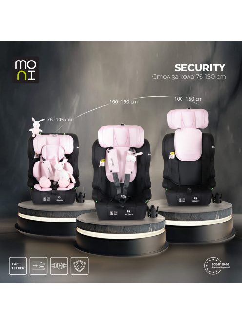 SECURITY autós ülés belső övvel, isofix, ajándék 2plüss+párna 76-150cm PINK