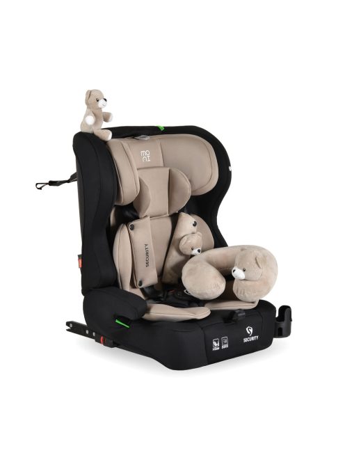 SECURITY autós ülés belső övvel, isofix, ajándék 2plüss+párna 76-150cm BÉZS