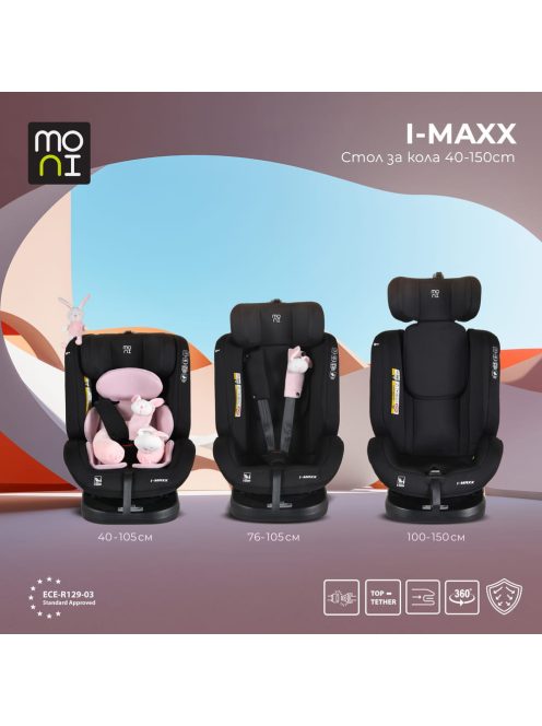 i-MAXX autós ülés, isofix, forgatható, 2 plüss+párna 40-150cm PINK