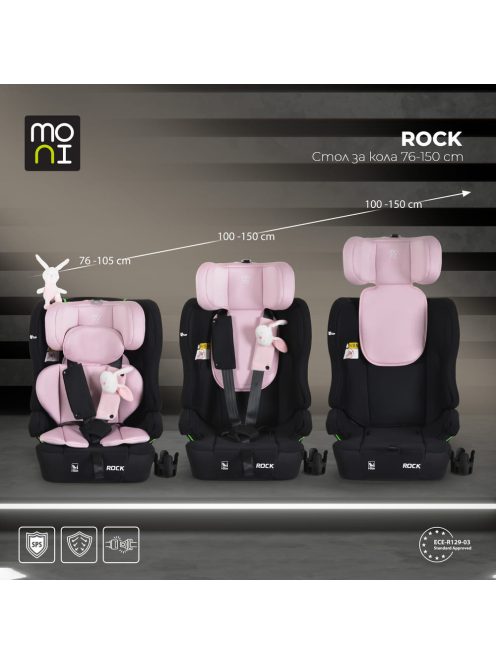 ROCK autós ülés 76-150cm, 2játékkal, pohártartó, belső öv, isofix nélkül PINK