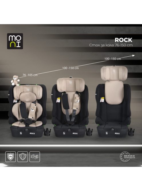 ROCK autós ülés 76-150cm, 2játékkal, pohártartó, belső öv, isofix nélkül BÉZS