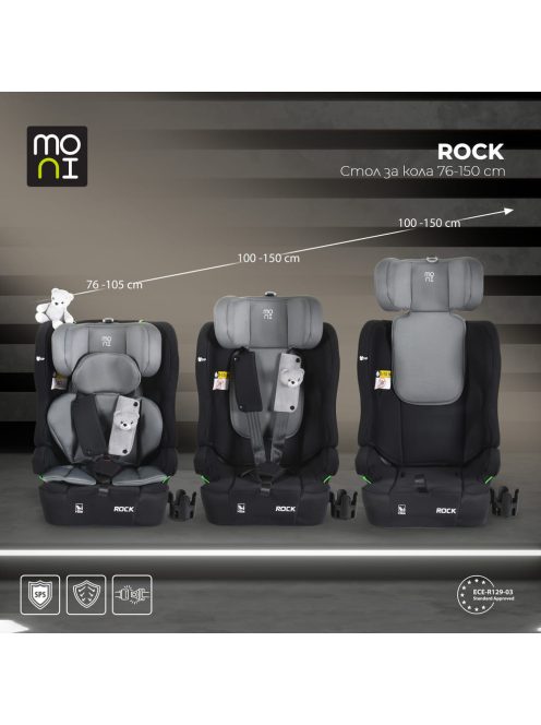 ROCK autós ülés 76-150cm, 2játékkal, pohártartó, belső öv, isofix nélkül SZÜRKE