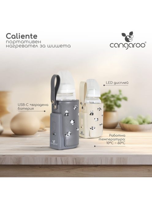 CALIENTE cumisüveg melegen tartó, hordozható, USB-C töltővel NAGY SZÜRKE