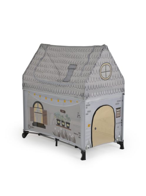 PLAYHOUSE összecsukható házikó utazóágy, tetővel, kibújóval SZÜRKE