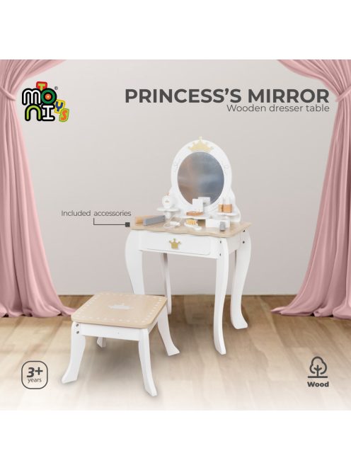PRINCESS MIRROR fa fésülködő asztal tükörrel, kiegészítőkkel FEHÉR
